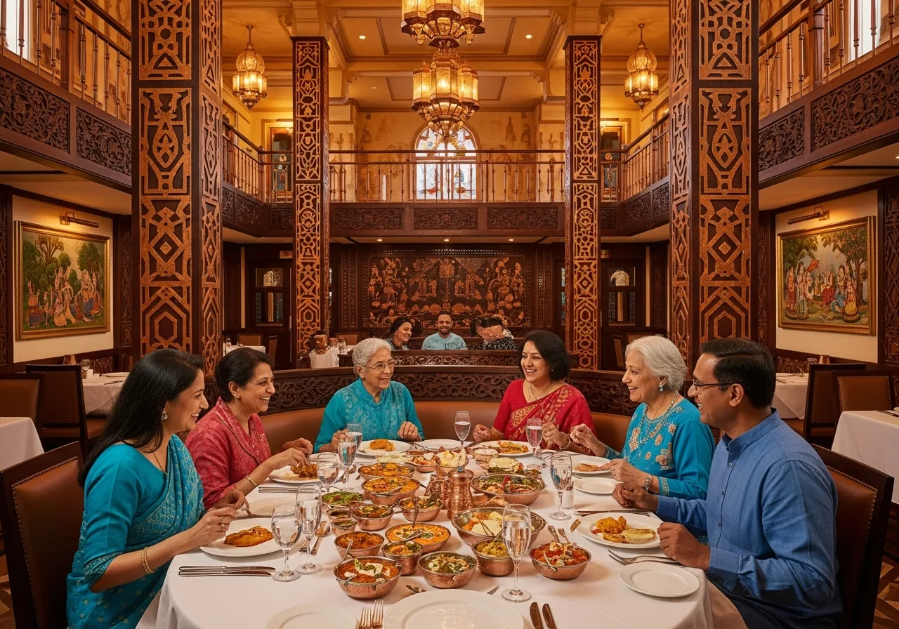 A family sharing a meal at an Oh Bombay restaurant